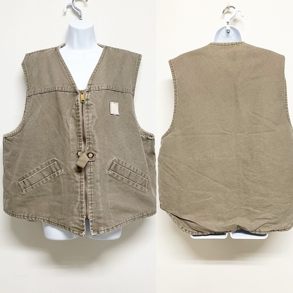 Carhartt Other - Carhartt Mens Vintage Beige Zip Up Sherpa Lined Pocketed Gilet Vest Size XL